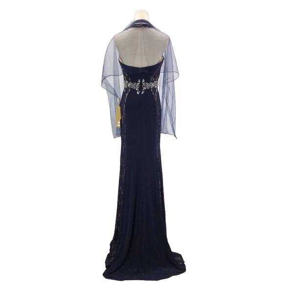 ASPEED SZ m navy lace beaded halter sweetheart neck maxi gown dress NWT B163 - Picture 5 of 10